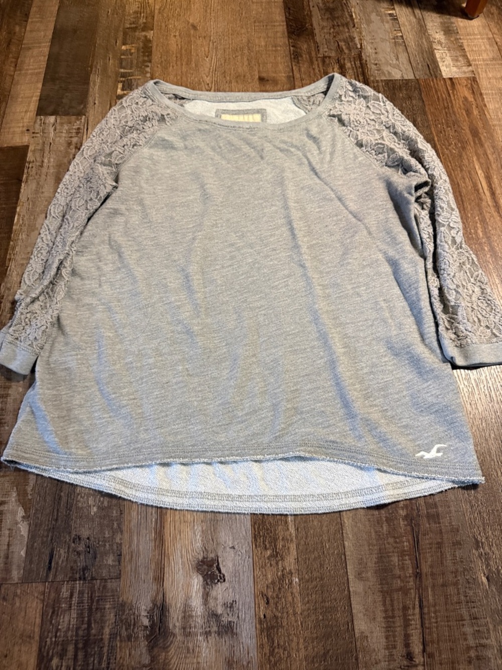 Hollister Heather Gray Lace-Trim Long Sleeve Tee